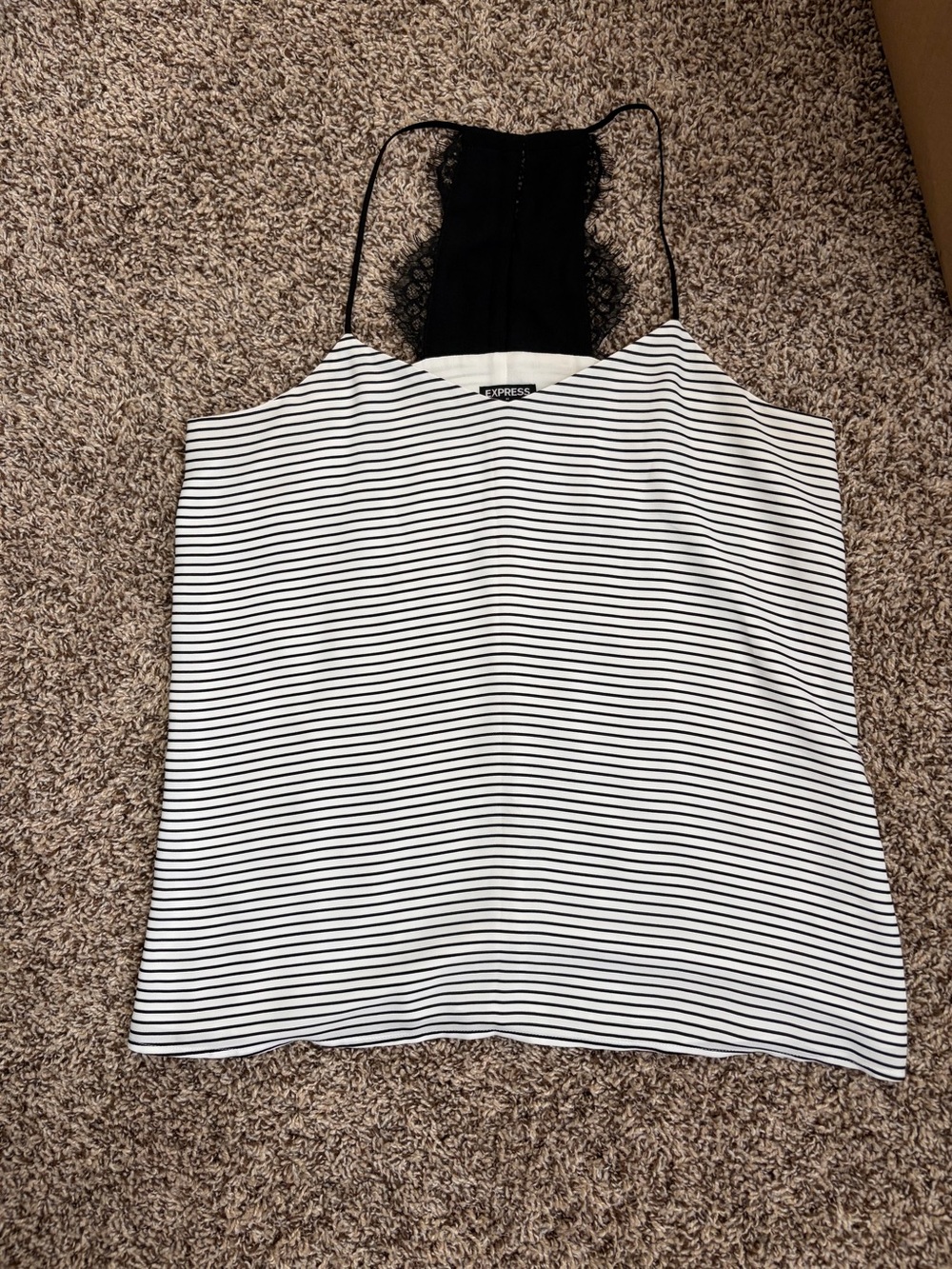 Express Black and White Striped Lace-Back Sleeveless Top